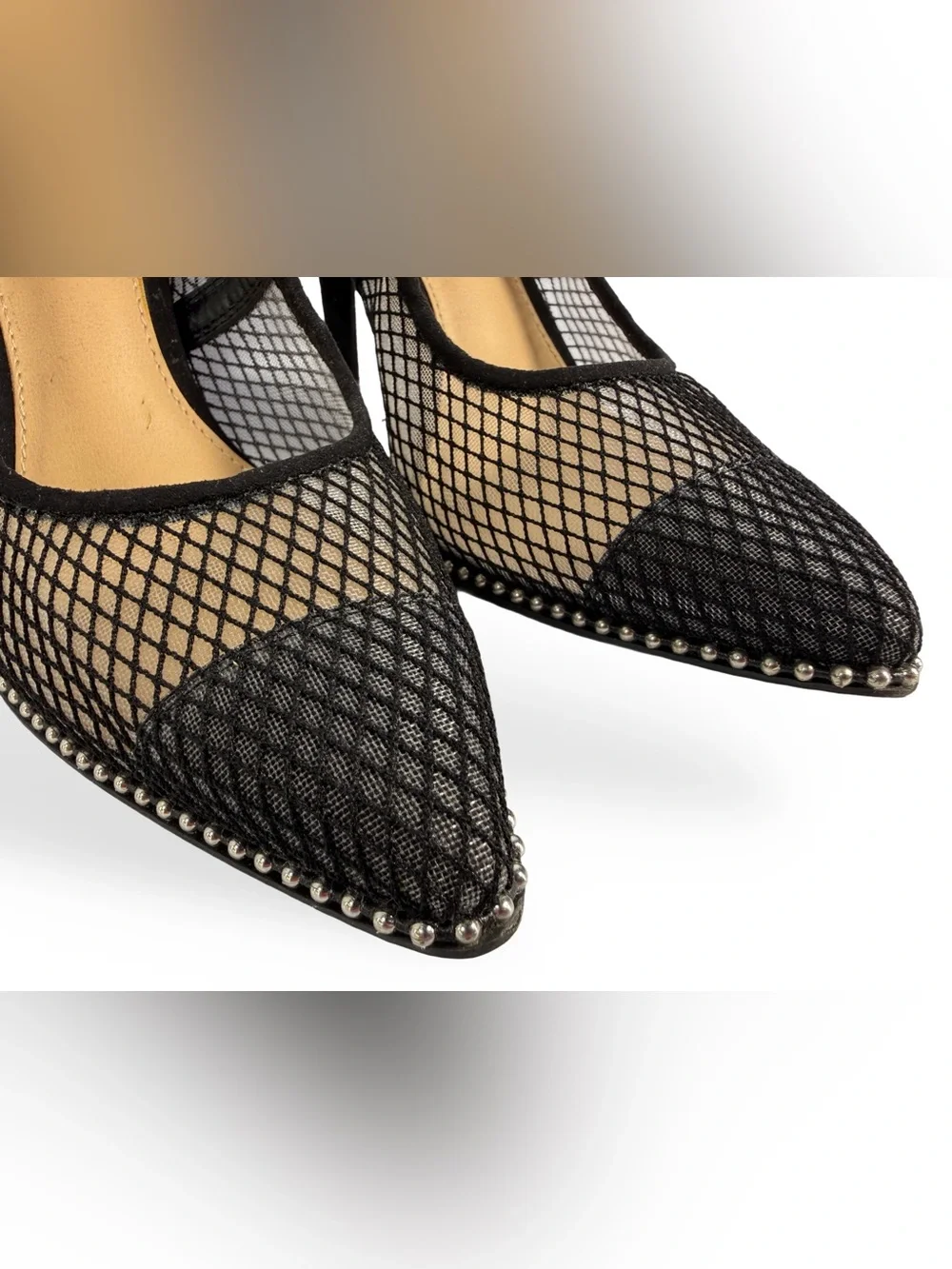 Bar III Black Mesh Pointed Flats with Studded Trim